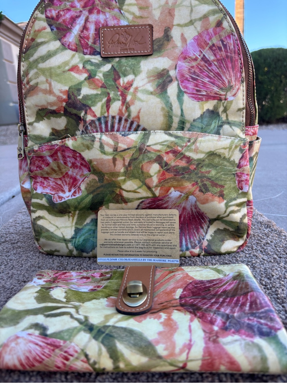 Patricia Nash Seashell Print Canvas Backpack & matching Leather wallet